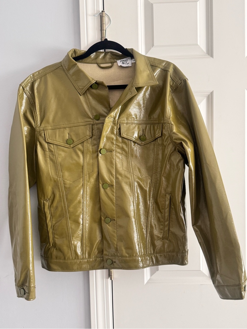 Princess Polly Olive Green Women's Faux Leather Jacket - Classic Button-Up Coat